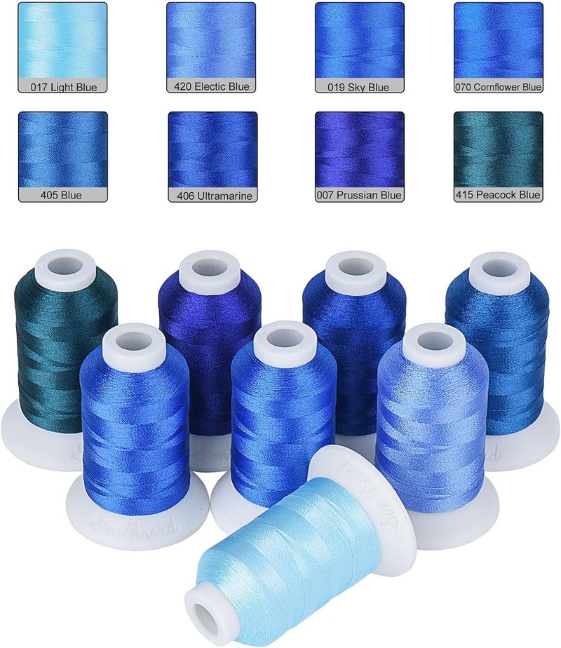 simthread Blue Embroidery Thread – 8 Shades Compatible with Brother Colors, 550 Yards Each, 40WT Polyester, for Brother, Babylock, Janome, Singer & Other Machines - Image 1